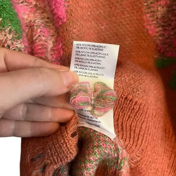 Anthropology Drop Shoulder V-Neck Sweater, Pink Combo - XS - Picture 5 of 5